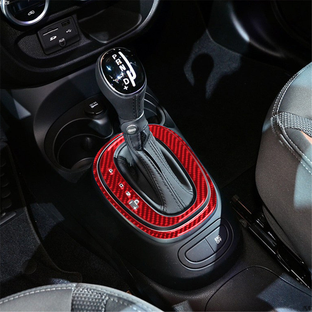 Red Carbon Fiber Interior Gear Shift Transmission Cover Trim For 14-17 for Fiat 500L