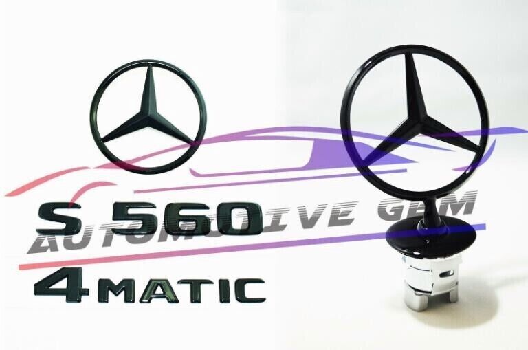 S560 4MATIC Rear Star Badge Gloss Black Badge Logo Hood Trim W222 Sedan