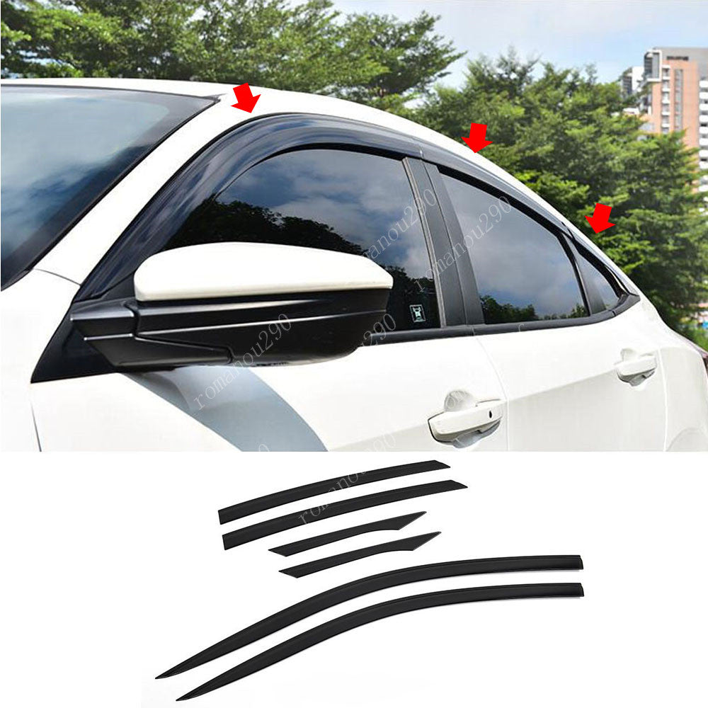 6P for Honda for Civic Sedan 2016-2021 Black Window Vent Sun Rain Guards Door Visor