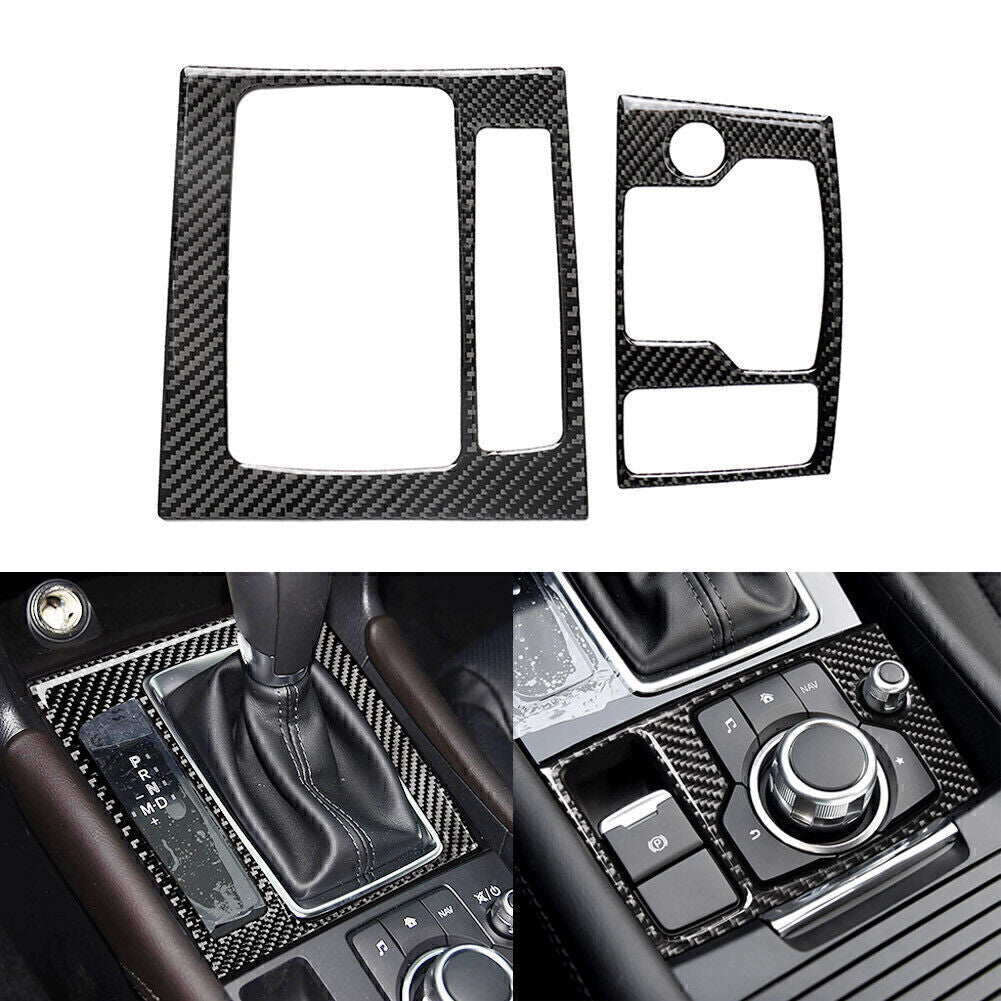 Carbon Fiber Interior Gear Shift Panel Cover Trim Fit for Mazda 3 Axela 2014-2016