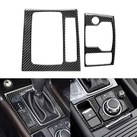 Carbon Fiber Interior Gear Shift Panel Cover Trim Fit for Mazda 3 Axela 2014-2016