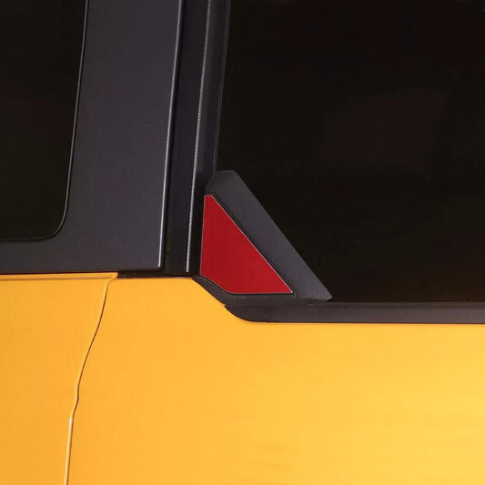 Red alloy rear door window triangular cover trim available on 2021-2024 for Ford for Mustang 4-door models.