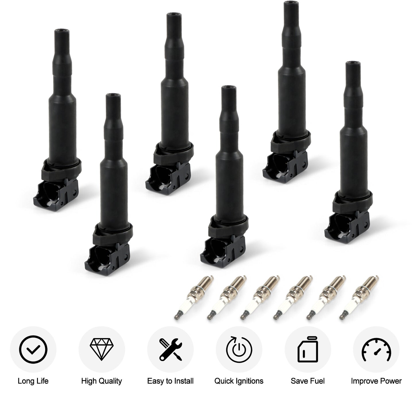 Set of 6 Ignition Coil  6 Spark Plugs for BMW 328i 535i 550i 750i X5 X6 UF592