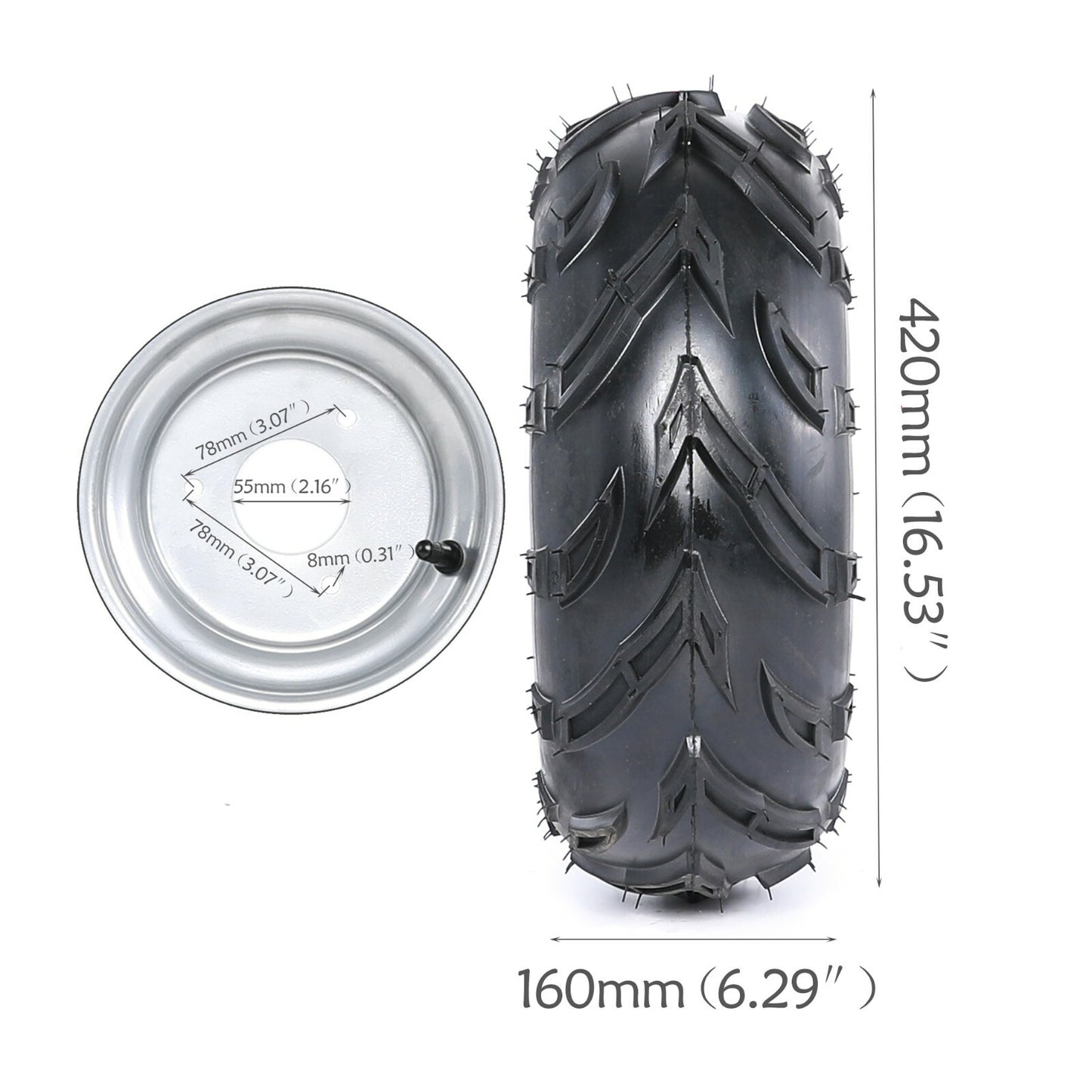 Full set of 7-inch wheels (16x8-7), rims (16x8x7), for Honda ATC70 go-kart all-terrain vehicle with rims.