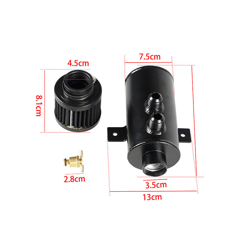 Oil Catch Can Reservoir Tank W/Breather Filter Baffled Kit 10AN Black Aluminum