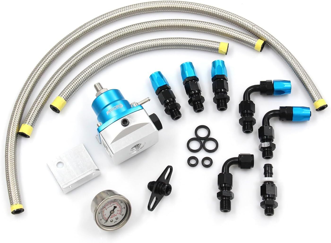 Universal Adjustable Fuel Pressure Regulator Kit 0-100psi Guage AN6 Blue Accessories