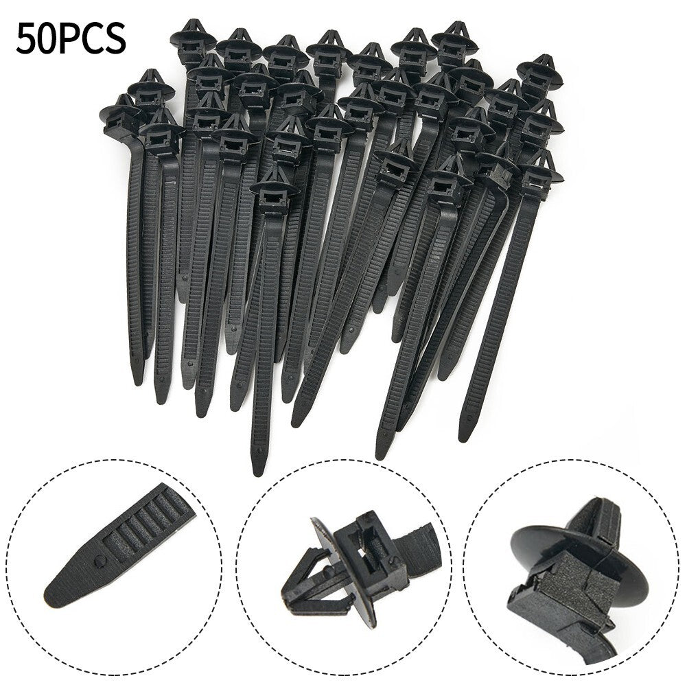50pcs Nylon Cable Tie Wrap Fixed Fastener Clips Car Hose Fastening Zip Strap Kit