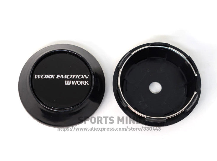 4-Piece Set of 69mm Working Emotional Badge Wheel Center Covers, Hub Covers, and Rim Covers in Black TE37