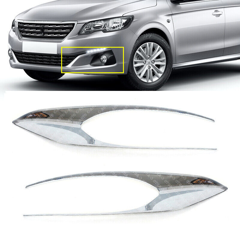 A pair of mirror-finish chrome front fog light cover trims for Peugeot 301 2017 ABS.