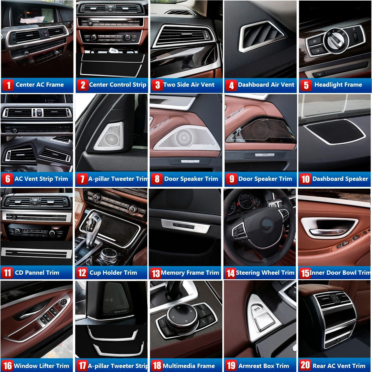 Stainless Steel for BMW 5 Series F10 F07 Car Interior for Seat Mermory Cover Trims