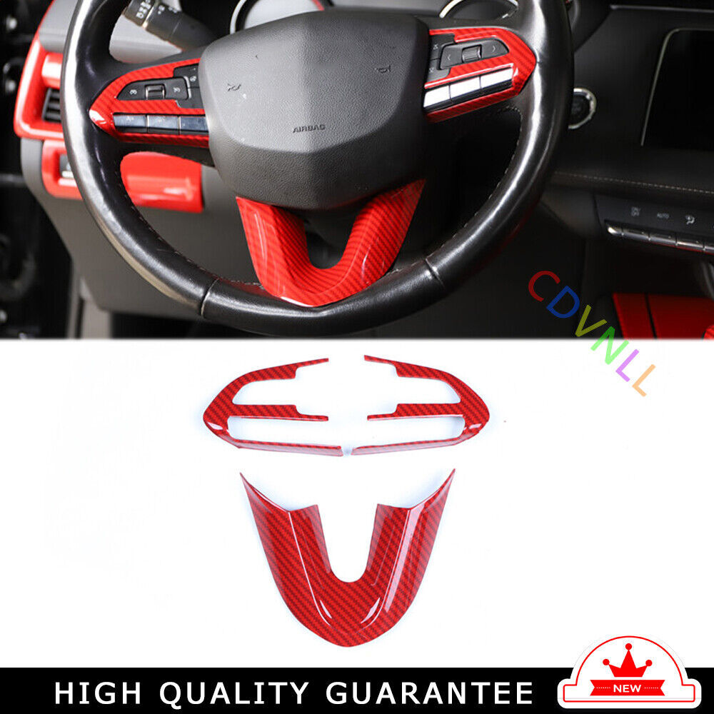 Steering Wheel Button Frame Trim 3 for Cadillac XT4 2018-2023 Red Carbon Fiber