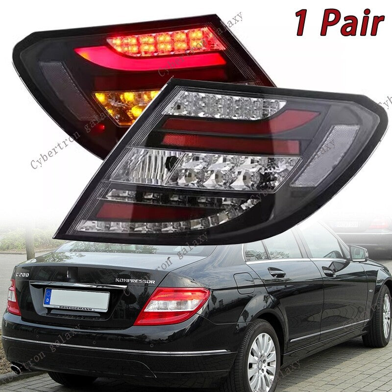 A pair of black LED Perform taillights for Mercedes W204 C-Class 2011-14.