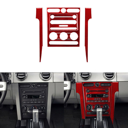 Red Carbon Fiber Center Control Panel Cover Trim for Ford for Mustang 2005-2009