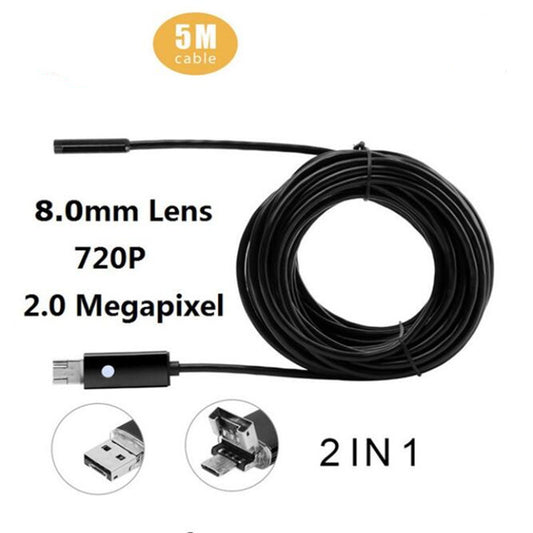 AUTO 2in1 Endoscope Android USB Inspection Camera 8MM Borescope Night USE