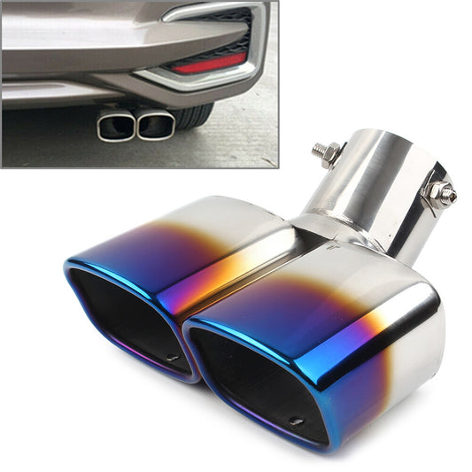 Universal 63mm Car Tail Muffler Rear Exhaust Silencer Pipe Tip Dual Outlet Blue
