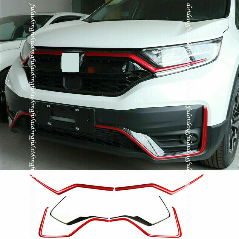 6x for Honda CR-V 2020-22 RedCarbon ABS Front Bumper Grille Moulding Strip Trim
