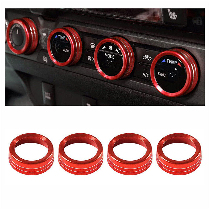 Red AC air conditioning switch, audio CD player, button knob cover decoration for Toyota Tacoma