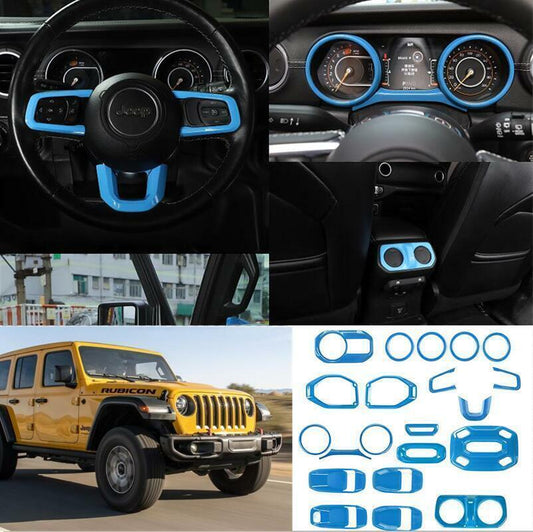 Fit for Jeep for Wrangler JL/JT 18-2021 21PCS Light blue Car Interior kit Cover Trim