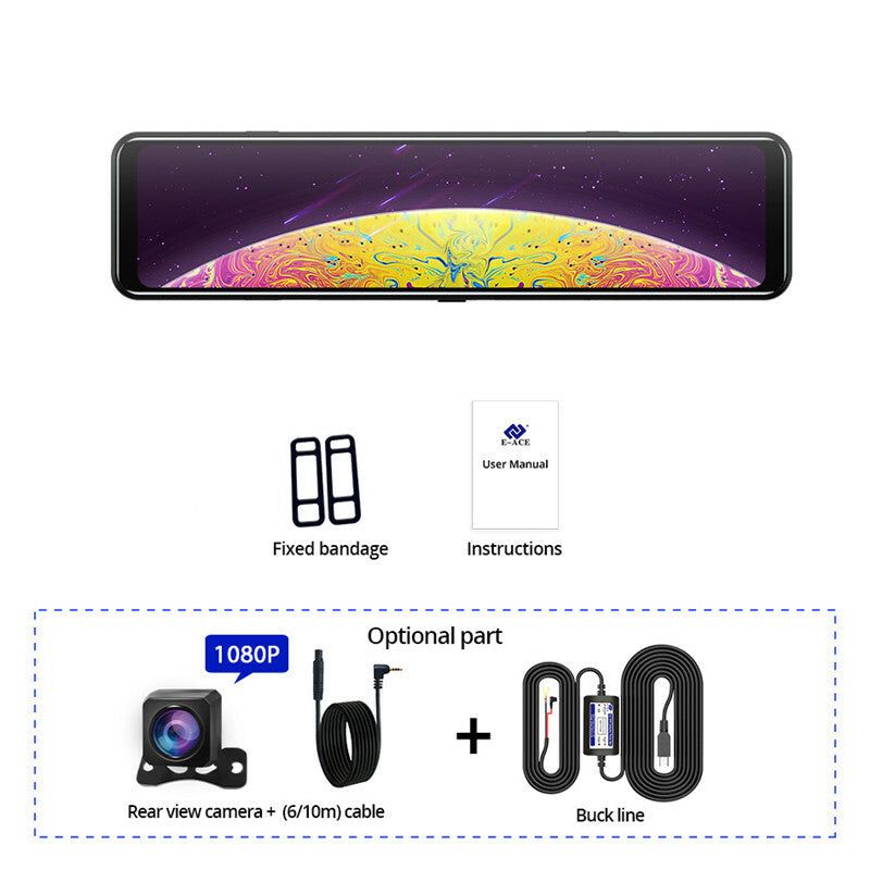 12in 2K Car Mirror Touch Screen Stream Media Dual Lens Video Recorder Rearview