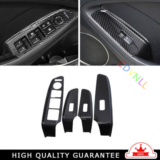 Car Glass Window Lifting Lock Cover Trim for Kia K3 2014-2018 Black Carbon Fiber