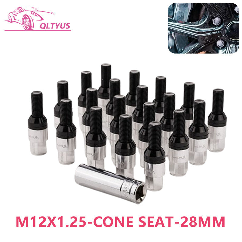 20-pack 28mm M12x1.25 wheel lug bolts with tapered for seat studs for Jeep for Chrysler for Dodge silver