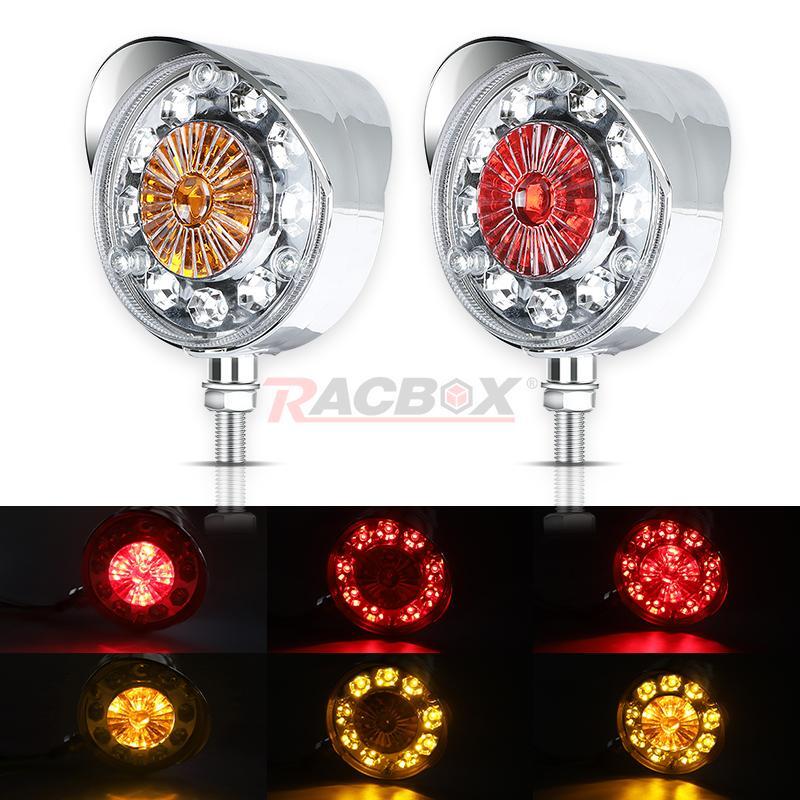2PC LED Pedestal Fender Truck Trailer Double Face Brake Turn Signal Light Round