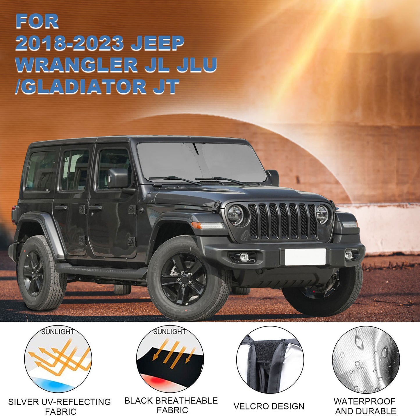 For 20-25 for Jeep Gladiator Windshield Sun Shade Front UV Block Cover Accessories