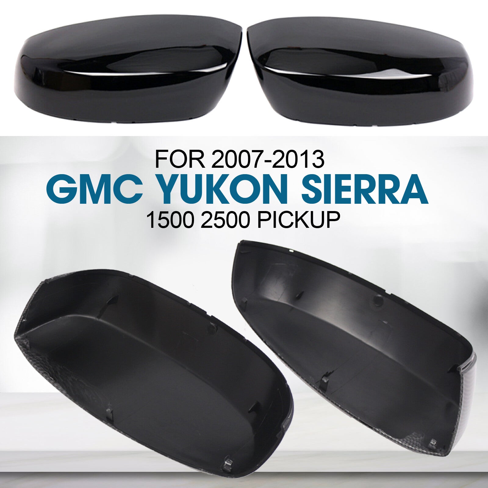 For 2007-2013 for Gmc for Yukon for Sierra 1500 2500 Gloss Black Rearview Mirror Cover Cap