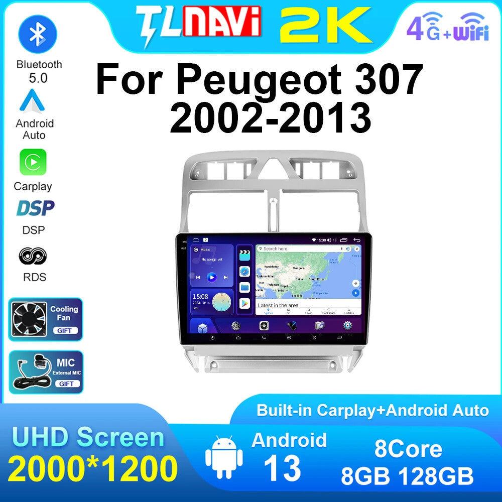 for Peugeot 307CC 307SW 2002-13 Car Stereo Radio GPS Android Auto CarPlay Screen