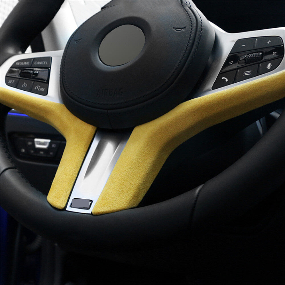 Suede Yellow Interior Steering Wheel Panel Trim for BMW 3 Series G20 G28 2020-23