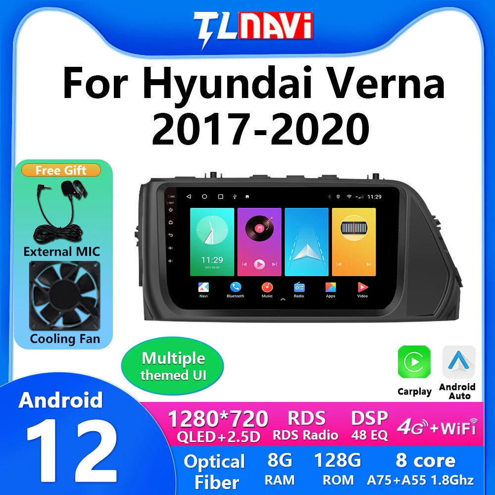 for Hyundai Verna Accent Reina Sedan 2017-2020 Auto Carplay Car Radio GPS Screen