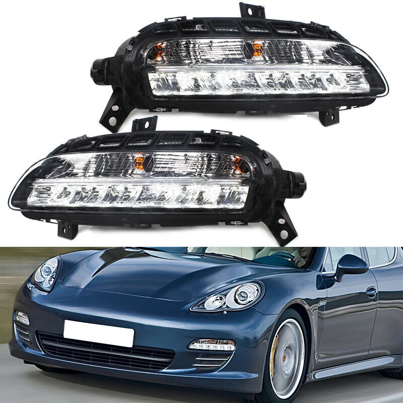 A pair of for Porsche for Panamera 2010-2013 LED daytime running lights and fog lights.