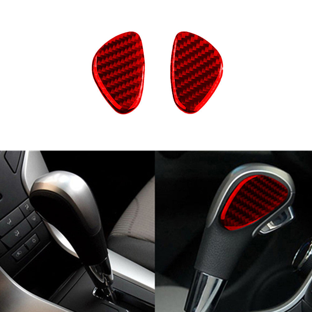 2Pcs Red Carbon Fiber Gear Shift Knob Cover Trim for Chevrolet for Cruze 2009-2015