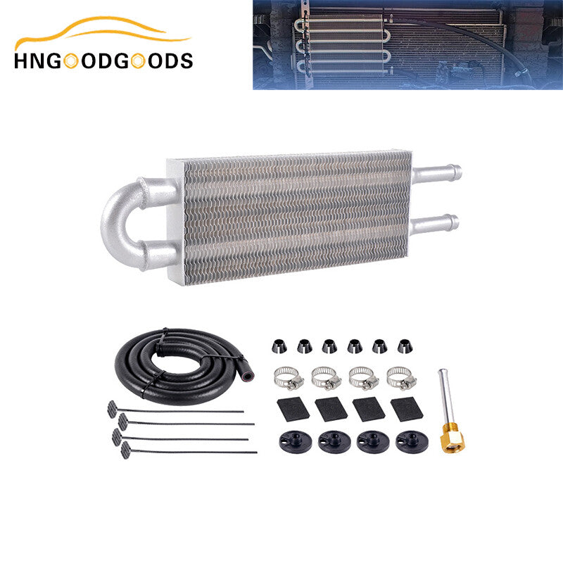Universal 5/16 inch Transmission Oil Cooler Kit with 2 Rows/2 Pass-Through Pipes and Fins in Silver