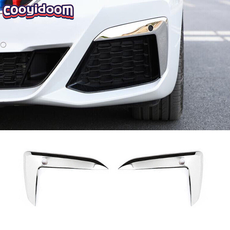 2-Piece Silver Steel Front Fog Light Strip Trim for BMW 5 Series M5 2021-2023