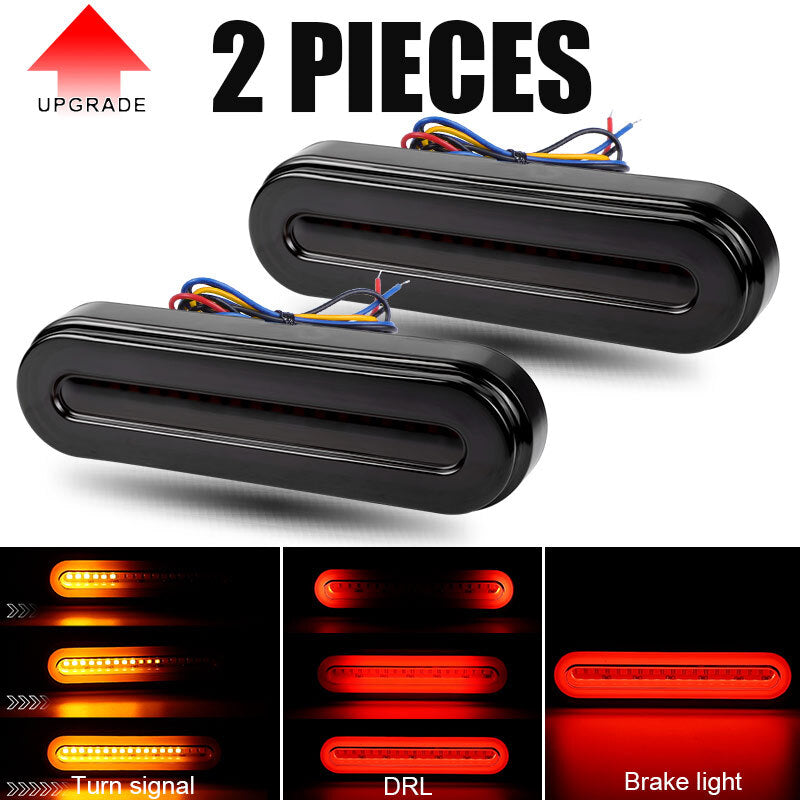 2x Red+Amber LED Trailer Truck RV Brake Stop Flowing Turn Signal Tail Light DRL