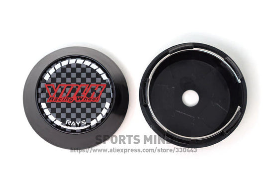 4-Piece Set of 65mm Volk Racing Logo Wheel Center Caps, Hub Caps, Edge Caps, Badges, Black Carbon