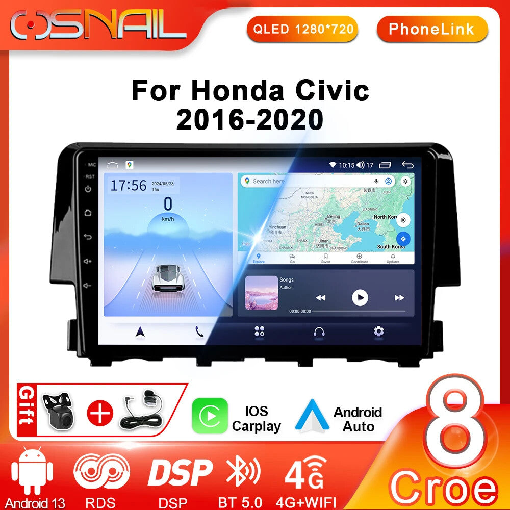 for Honda for Civic 10th 2016-2020 CarPlay Car Stereo Radio GPS Auto Player Screen