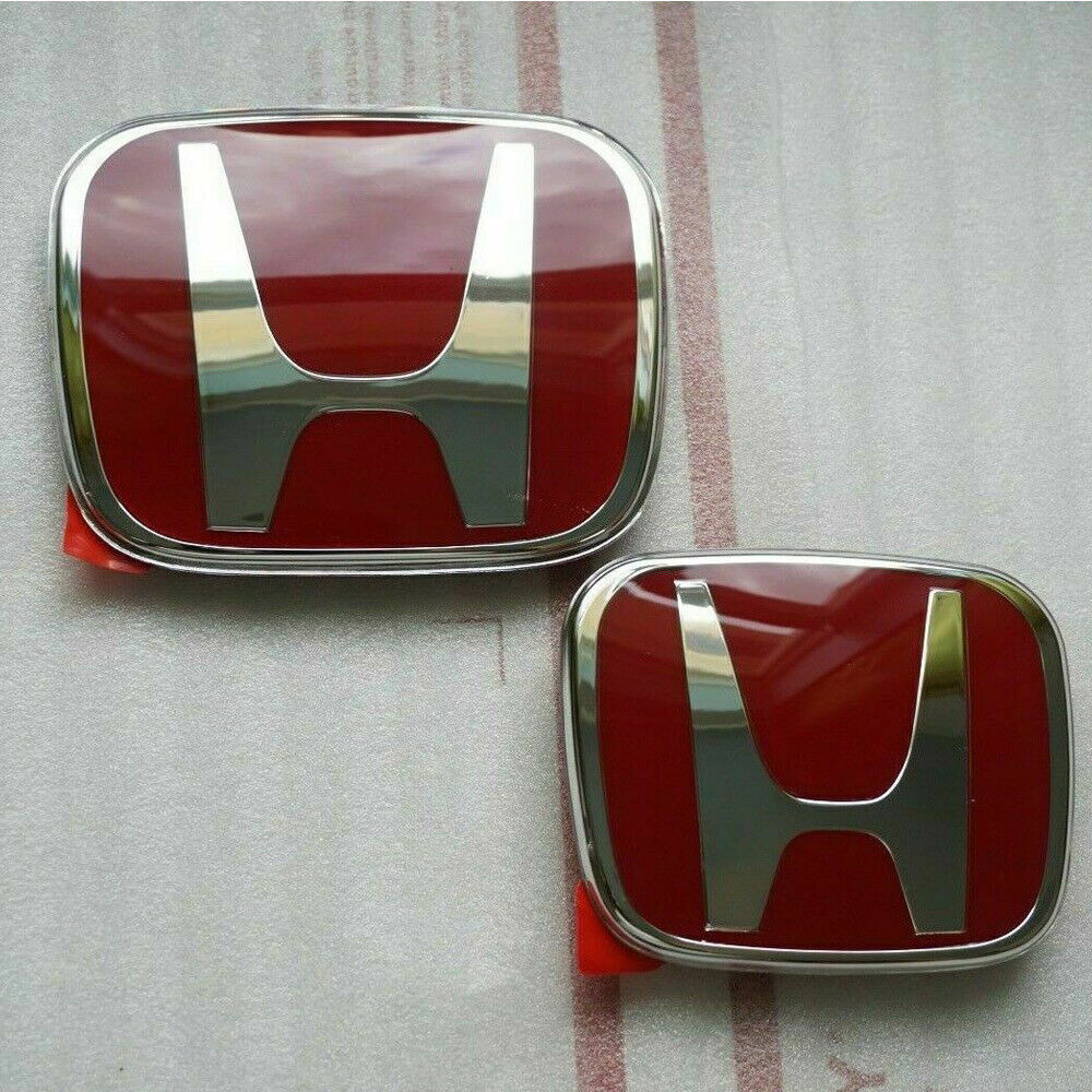 2-Piece Front and Rear Grills with Red H Badge for 2016-21 for Civic Sedan Coupe 4Dr JDM