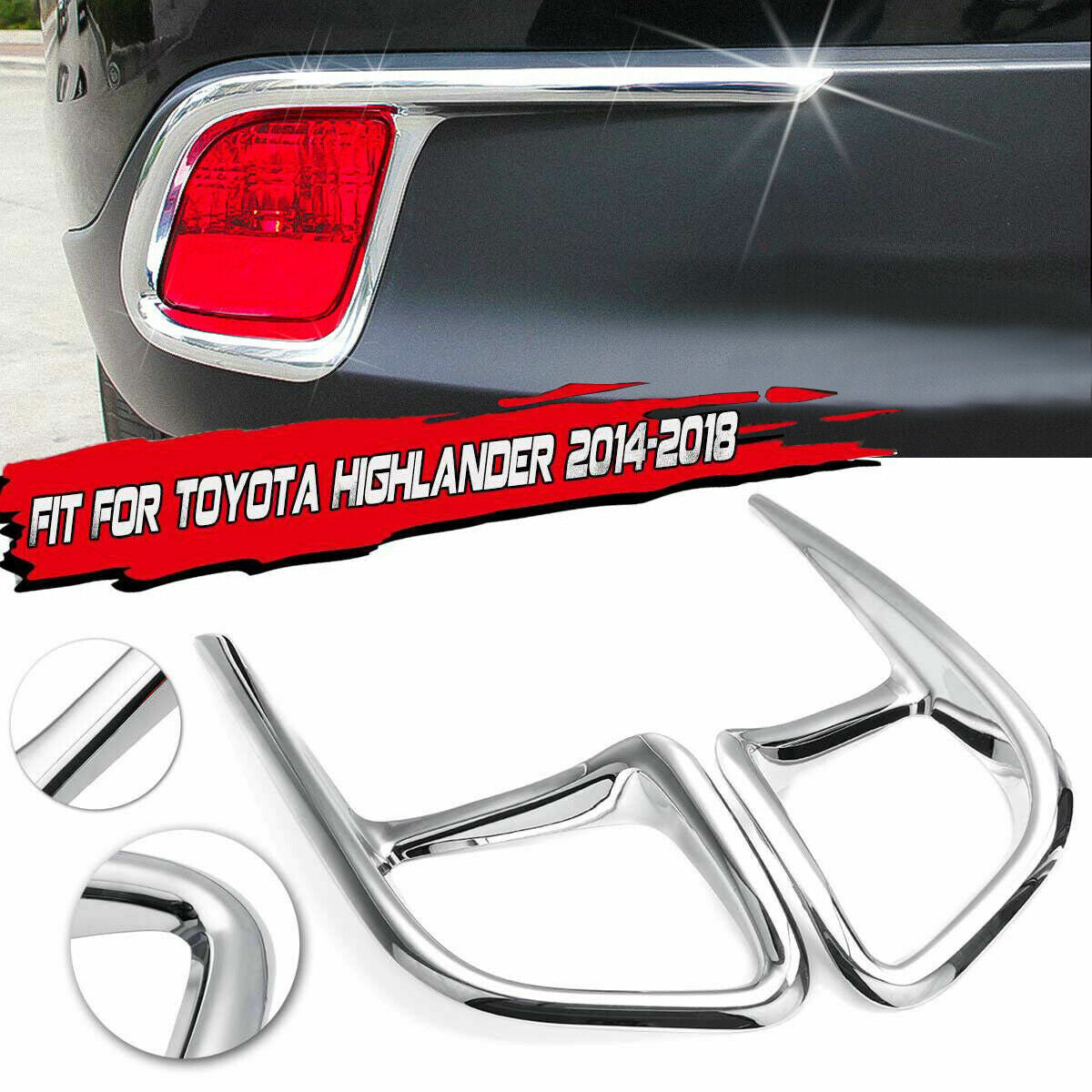 for Toyota Highlander 2014-2018 2x Rear Bumper Fog Light Cover Chrome ABS Trim