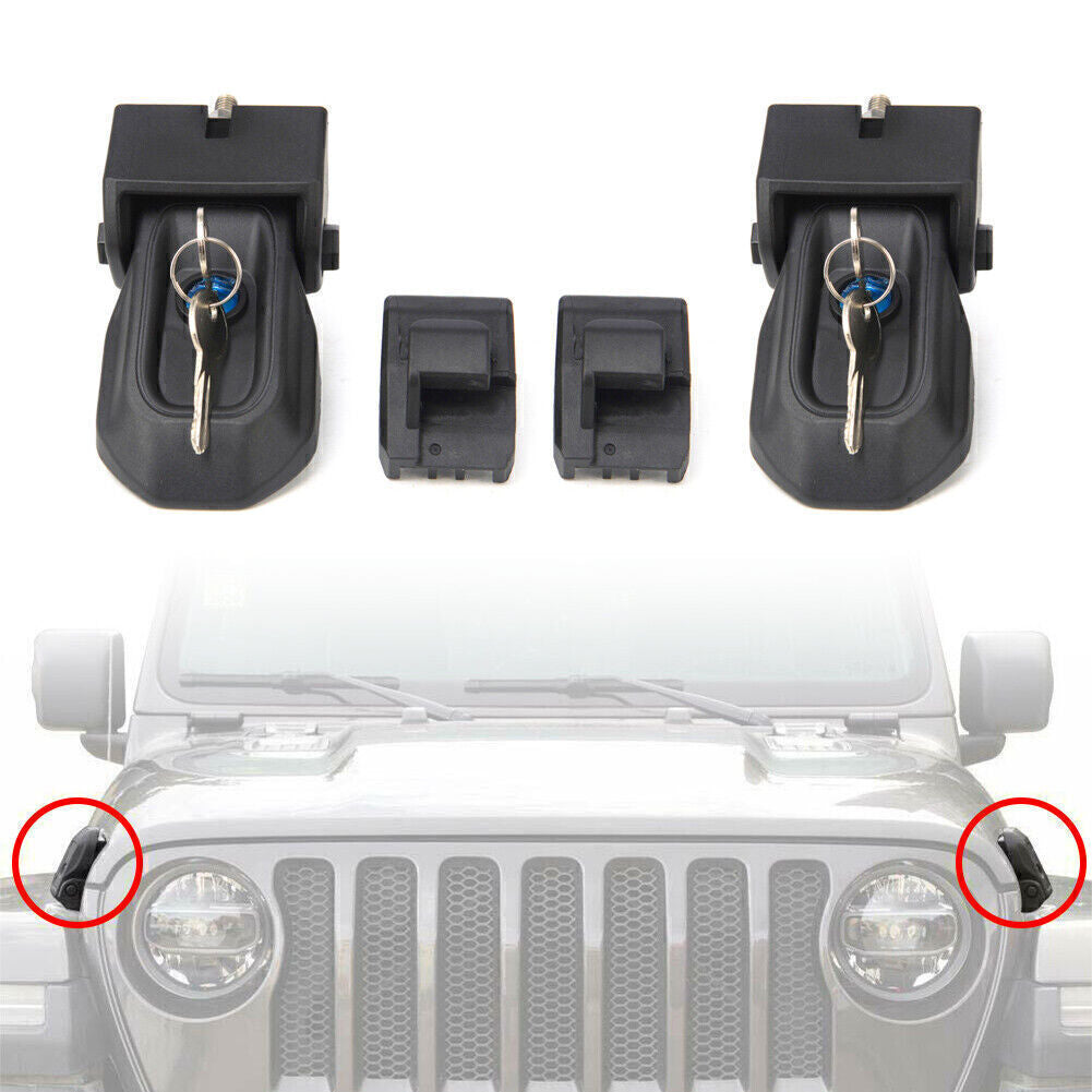 Hood Latches Anti-Theft Hood Catch Lock W/Key Set for Jeep for wrangler JL 2018-20