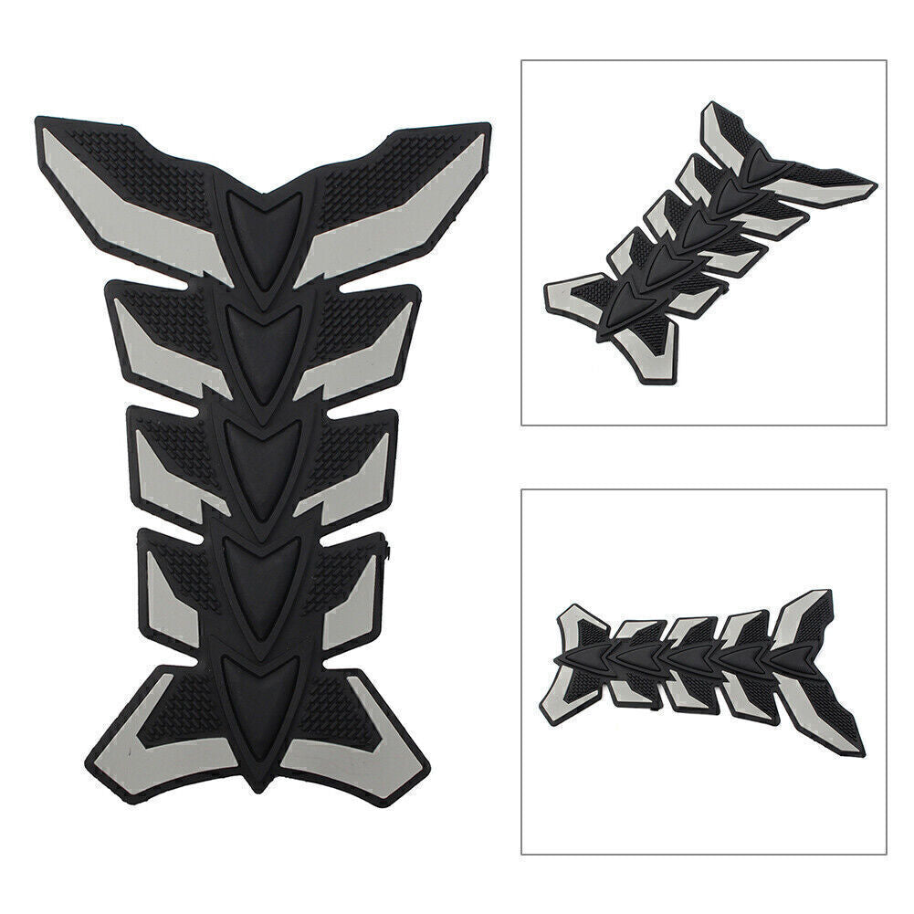 Gas Fuel Oil Tank Pad Fish Bone 3D Decal Sticker Protector Motorcycle Gray