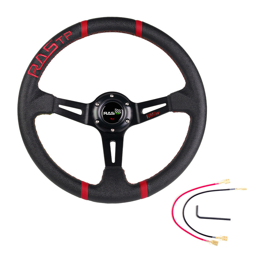 Aluminum 350mm Deep Dish 6 Bol Sport Racing Steering Wheel w/Horn button