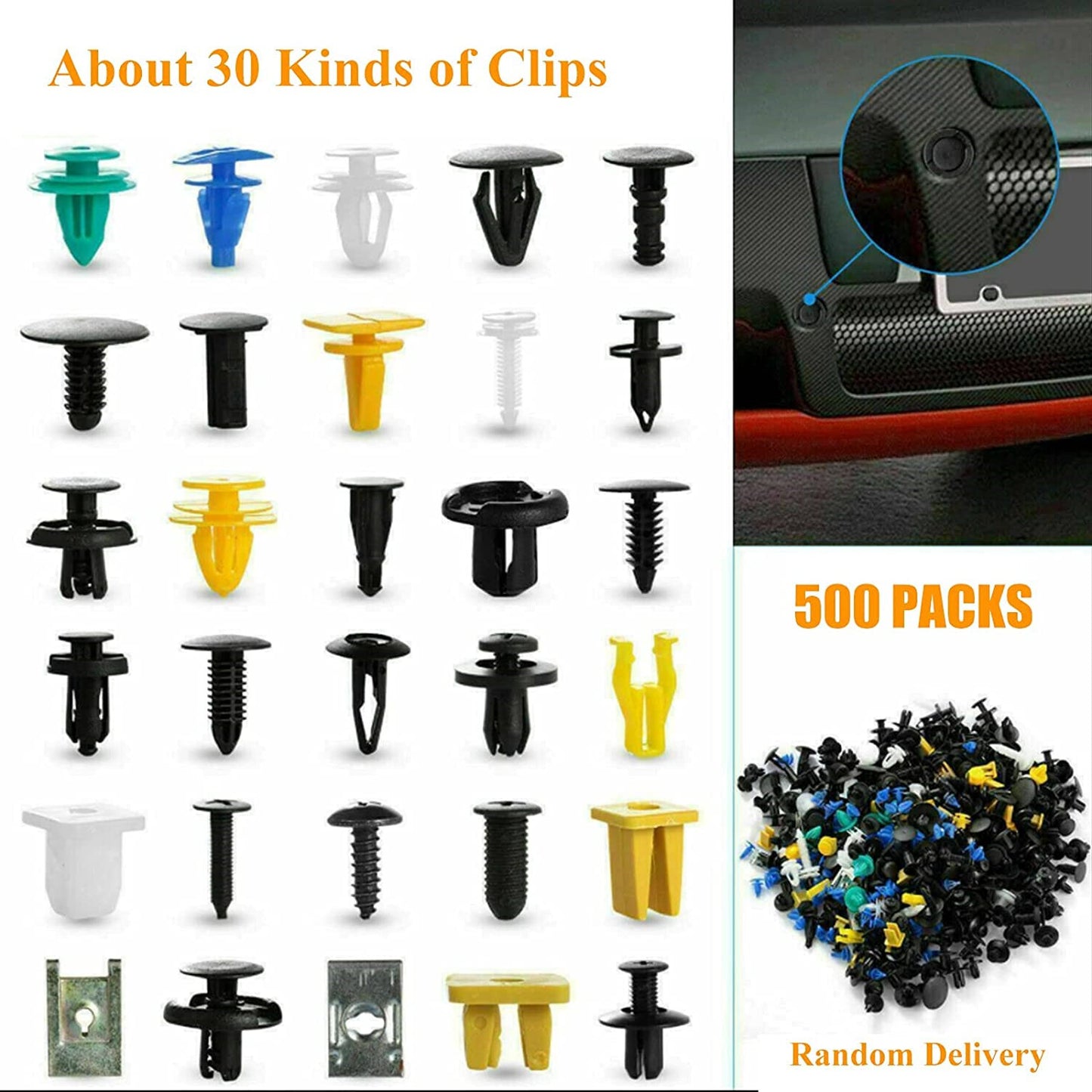 500-piece pack of mixed car fastener clips, bumper fender trim, plastic rivets, car clips