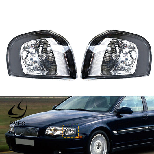 Pair for Volvo S80 1999-2006 Front Bumper Corner Light Turn Signal Light NO Bulb