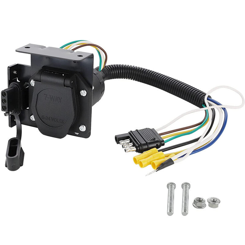 US 4-pin to 7-way blade trailer wiring adapter connector cable plug with bracket