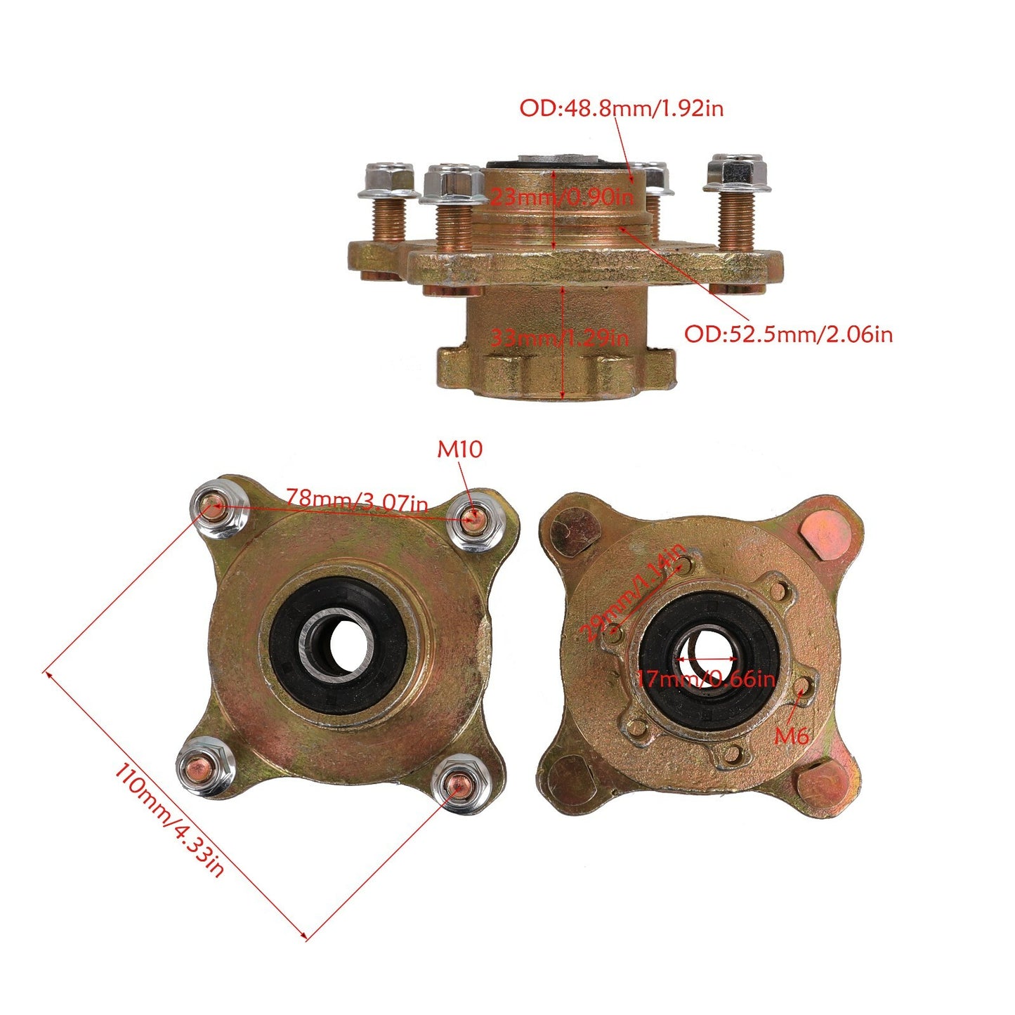 Front steering spindle 4 screws, wheel hub brake caliper rotor, ATV go-kart Quad 110