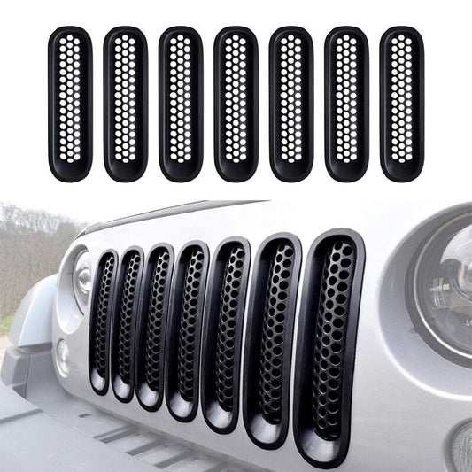 7-Piece Matte Black Front Grille Grille Insert Kit for Jeep for Wrangler 2007-2015