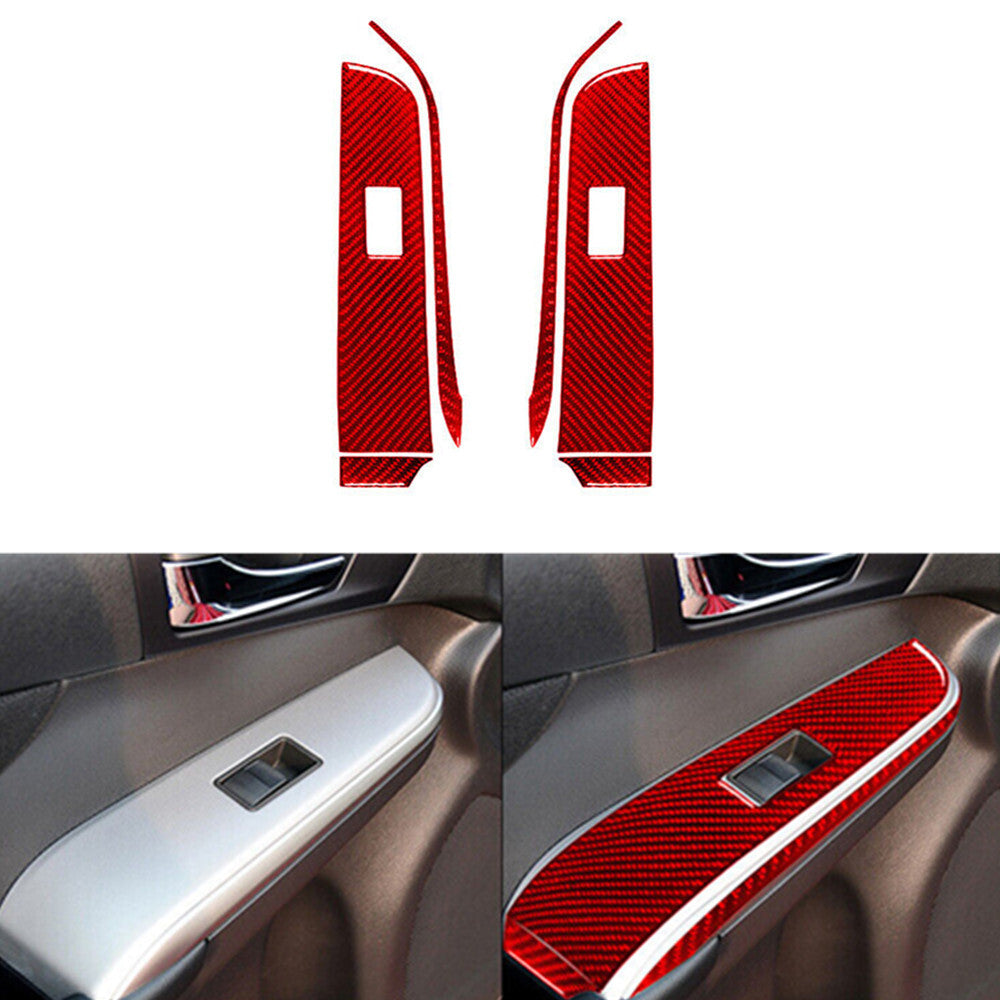 Red Carbon Fiber Rear Door Window Lift Panel Cover Trim for Toyota for Camry 2012-14
