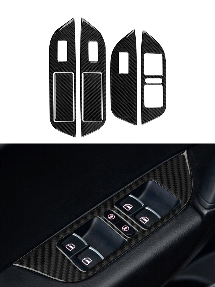 6Pcs Window Switch Button Trim Cover Decor Carbon Fiber for VW Touareg 2011-2018